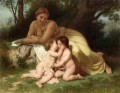 Young Woman Contemplating Two Embracing Children Realism William Adolphe Bouguereau